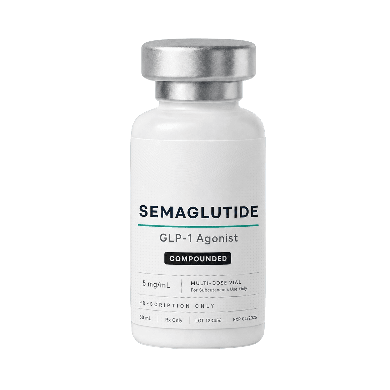 Vial de semaglutida compuesta — medicamento GLP-1 para bajar de peso